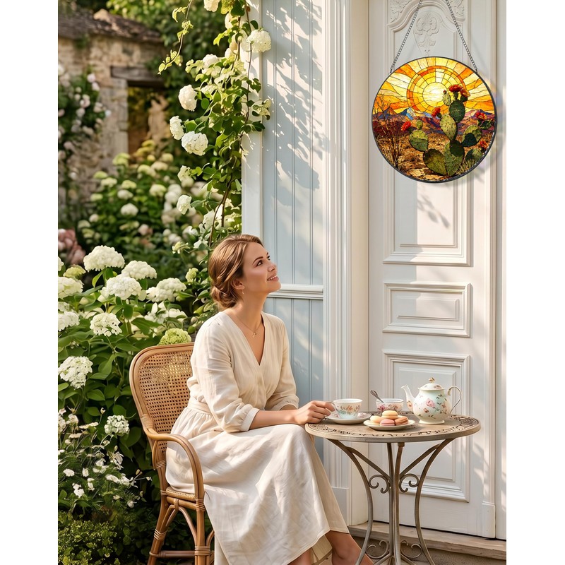Stained Glass Window Hanging, Tempered Glass Garden Suncatcher 7.8"