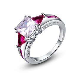 Psiroy 925 Sterling Silver Plated Cushion Cut Cubic Zirconia 3 Stone Engagement Ring Size 8