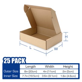 Wintcomfort 25 Pack Shipping Boxes, 8 x 4 x 2 inch Corrugated Cardboard Packing Small Mailer Box for Mailing Business Packaging, Gifts, Decorations, Brown Kraft