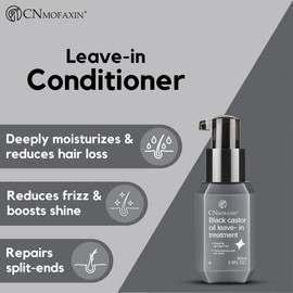 CNMOFAXIN Black Castor Oil Leave In Conditioner 80ml - Shea Butter & Lotus Flower for Curly & Frizzy Hair - Hydrating, Nourishing, Repairing & Anti-Frizz Hair Care for Smooth, Healthy Looking Hair