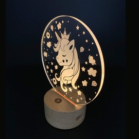 Unicorn Little Pony 3D Projection LED Lamp,Baby Nursery Night Light for Kids with Wooden Stand, Dimmable, Touch Control, Children Bedroom Decoration, Best Birthday Gift Toys for Boys Girls