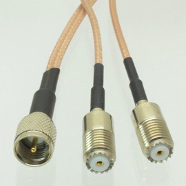 Mini UHF Male Plug to Y 2X miniUHF Jack Splitter Combiner Pigtail RG316 1M2F Quick USA Shipping