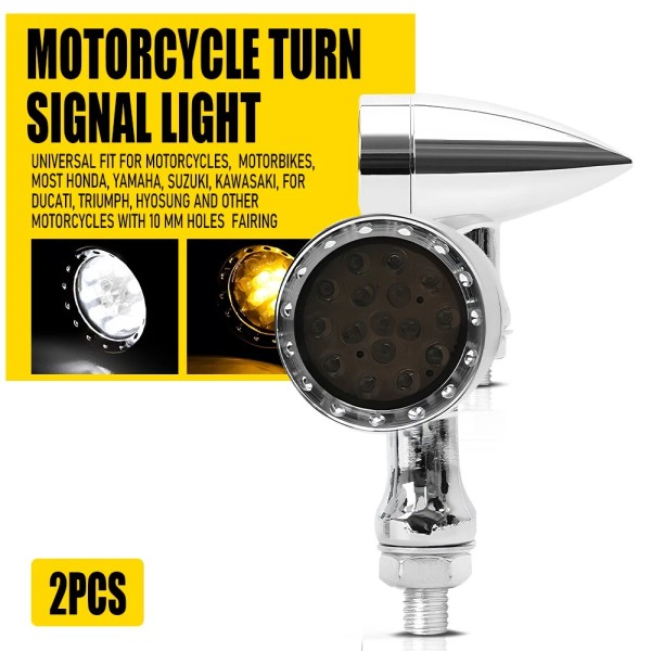 PeakParts 2PCS Universal LED Motorcycle Blinker Turn Signal Amber White