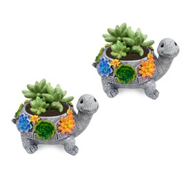 ASDFG 2pcs Small Turtle Planter Window Decor - Resin Succulent Plant Pot with Drainage Hole, Cute Planters for Indoor Plants, Unique Flower Pot Office/Home/Desktop Decoration, Ideal Gifts for Women
