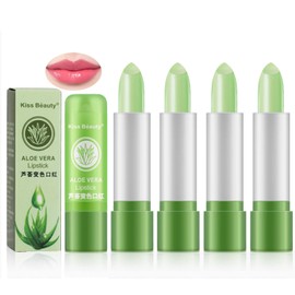 4 Stück Aloe Lippenbalsam Aloe Vera Temperatur Lippenstift, Magischer Temperatur Farbwechsel lip balm, feuchtigkeitsspendender Feuchtigkeitsspendendes Lippenpflege Aloe Vera Lipstick