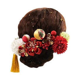 Otakumarket Hair Ornament, Coming-of-Age Ceremony, Long Sleeves, 13-Piece Set, Tsumami Craft, Flowers, Shichi-Go-San, Hakama, Kimono, Hair Decoration, Japanese Clothing, Graduation, Yukata, Wedding, Hair Accessory, Gold Foil Included, 3 Colors, red