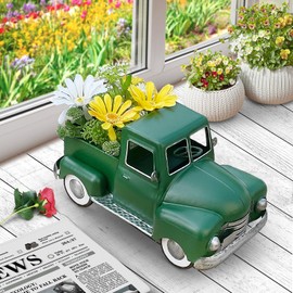 FGYPYLFF Farmhouse Green Truck Decor, Metal Pickup Truck Planter, Truck Decor, Vintage Truck Decor Desktop Storage Decor Model for Home Indoor and Outdoor Table Center Decor