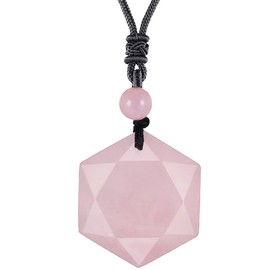 Nupuyai Crystal Star of David Hexagram Pendant Necklace for Men Women Healing Stone Amulet Chain with Adjustable Cord, Stone Nylon, Rose quartz stone.