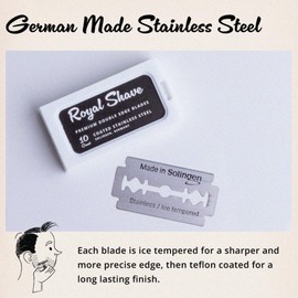Royal Shave Premium Double Edge Stainless Steel Blades, Fits All Safety Razors, Long Lasting Shaving Razor Blades (Made in Germany) 50 Count Pack