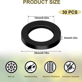 12pcs Washer Ring Shower Faucet, Leak-Preventing Showerhead Gasket, Flat Washer Assortment, Water Pipe Rubber Replacement for Sealing, Black (4 Points)
