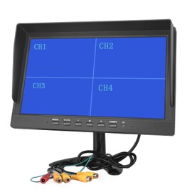 Hikity 10 Inch Small Monitor Screen Video Displays Quad Split HD Screen, 4 Channels RCA Video Inputs for Car Backup Camera & Home Surveillance Security System + Headrest Mounting Bracket & Dash Stand