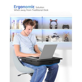 Lap Desk - Portable Laptop Stand & Stand, Fits Up to 17.3 in, Washable Cushion, Built-in Phone Holder & Mouse Pad - Gaming, Eating, Writing, Working on Bed, Couch,Floor - L.DOCTOR(Large, Black)