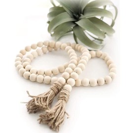 LSKYTOP 60 Inches Wood Bead Garland,Wooden Beads with Tassels,Farmhouse Beads Rustic Prayer Beads Boho Beads for Farmhouse Tiered Tray Coffee Table Mantel Decor (1 Pack)