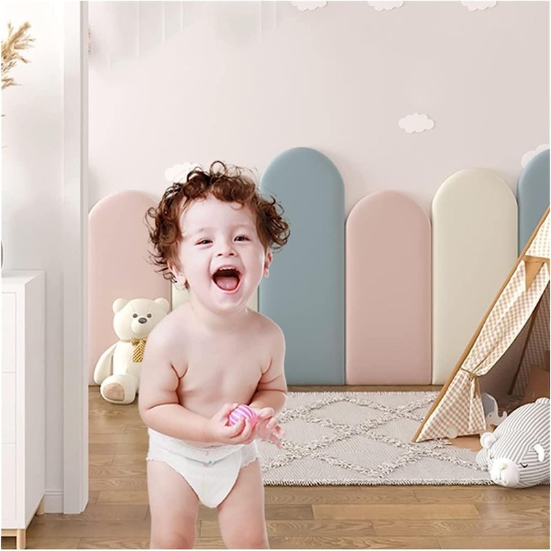 Kids Autism Wall Padding, 4pc Peel & Stick Upholstered Headboard