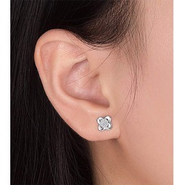 White Gold Plated Lucky Clover Sweet Polished Stud Earrings for Womens,Girls (White Gold)
