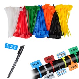 Doyime Cable Tags (100 Pieces), Cable Cord Labels, Cable Labels, Cable Ties with Tags, Name Tags, Nylon Cable Organization, Wire Identification, Wire Organization, Handwritable for Cables (5 Colors)