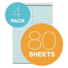 TOPS 80284 Steno Book, Gregg Ruled, 80 Sheets/PD, 6-Inch x9-Inch, 4/PK, Blue