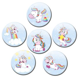 Fridge Magnets Unicorn Blue Set of 6 Decorative Gift Set Magnets Animals Funny for Children Girls Women Strong Large 50 mm Round Colourful