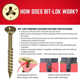 Velocity 2 1/2" Interior Wood Screws (Size #10) - Bit-Lok Technology Zero Force to Install Construction Screws, Zinc & Yellow Coating, Wood Repair Kit with Bit-Lok Drive Bit, 1 LB Box