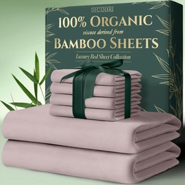 DECOLURE 100% Organic Viscose Derived from Bamboo Sheets King Size 6pcs - Ultra Soft & Luxuriously Cooling, 17" Deep Pocket, Double Stitching, Perfect for Hot Sleepers - King Bed Sheets (Light Pink)