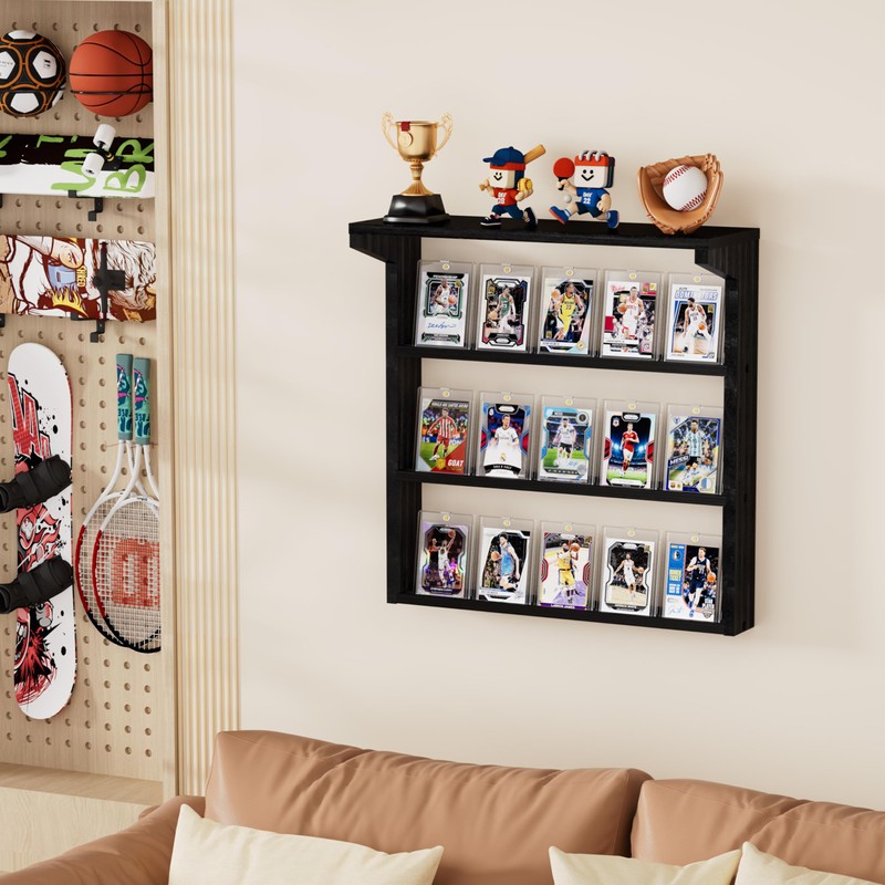 Emfogo Trading Card Display Stand for Wall, 3 Tier Wooden