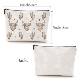 CREATCABIN Western Cow Makeup Bags Canvas Cosmetic Bag Multi Purpose Case Zipper Pouches Toiletry Travel Storage Bag Purse Portable Storage Organizer for Cowgirl Stuff Animal Lover Women Gift 10x7Inch