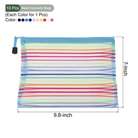 YOKIVE 10 Pack Mesh Cosmetic Bags, A5 Nylon Pencil Cases | Zipper Travel Organizers Makeup Pouch, Great for Home(Multicolor)
