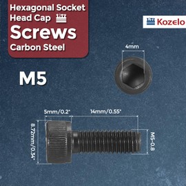 Kozelo 50pcs Socket Head Cap Screws - [M5-0.8 x 14mm] Alloy Steel Black Oxide Grade 12.9 Internal Hex Screw for 3D Printer Furniture Industrial Use, Black