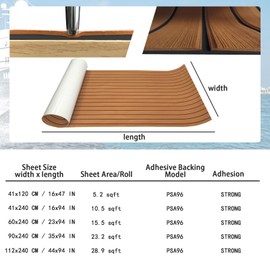 KXKZREN Boat Flooring EVA Foam Decking Sheet Faux Teak Marine Mat Marine Carpet Cooler Tops Non-Slip Self-Adhesive Flooring for Motorboat RV Yacht Kayak Swim Platform 94" x 47"/44"/35"/23"/16"