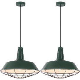 HOLOHATAL Green Industrial Pendant Lights Kitchen Island, 18.1 Inch Large Pendant Light, Farmhouse Pendant Light with Wire Cage, Barn Pendant 2 Pack, Island Pendant Lights for Kitchen Dining Room