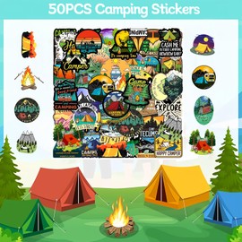 QZYCMHOO 74PCS Camping Party Favor 50PCS Camp Animals Party Stickers&24PCS Slap Bracelets Camping Birthday Supplies Team Gift Filler