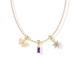 PAVOI 14K Yellow Gold Plated Cubic Zirconia Whimsical Charm Necklace for Women | Cute Dainty Necklace Charms | Flower Butterfly Baguette CZ Charms