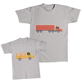 Fathers Day Dad and Son Matching Outfits Clothes Undercover Superhero Buddy Trucks Transportation Cotton Dad 2X-Large Toddler 3T Oxford Gray
