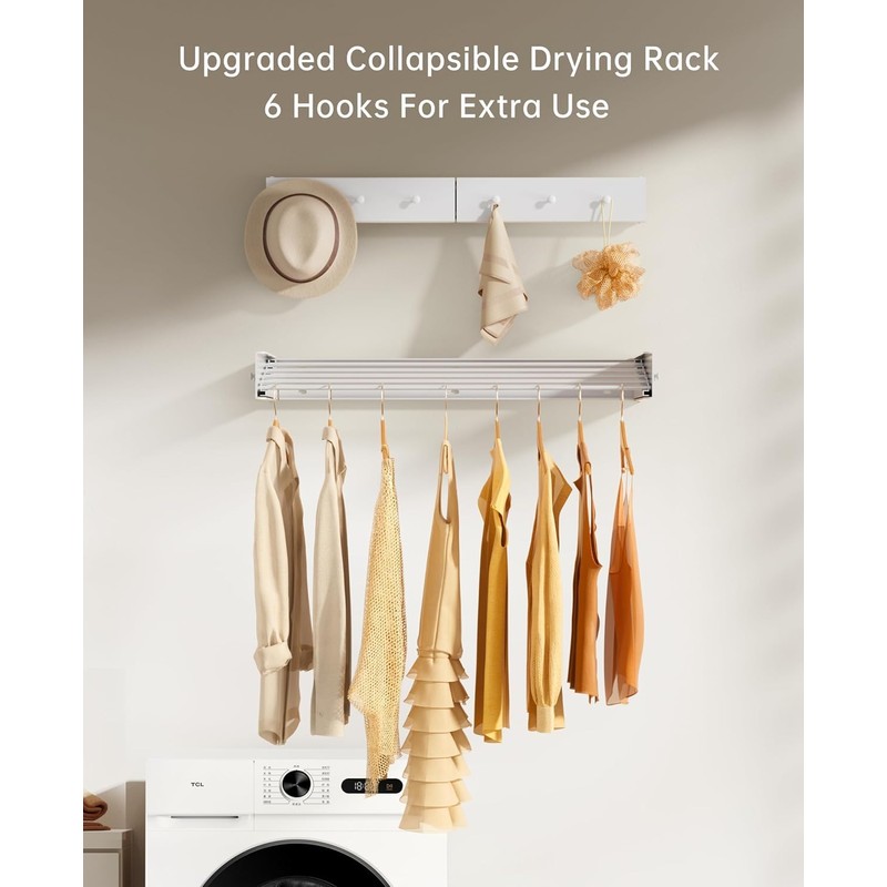 Wall Mounted Foldable, Space Saving Clothes Drying Rack with Knob,