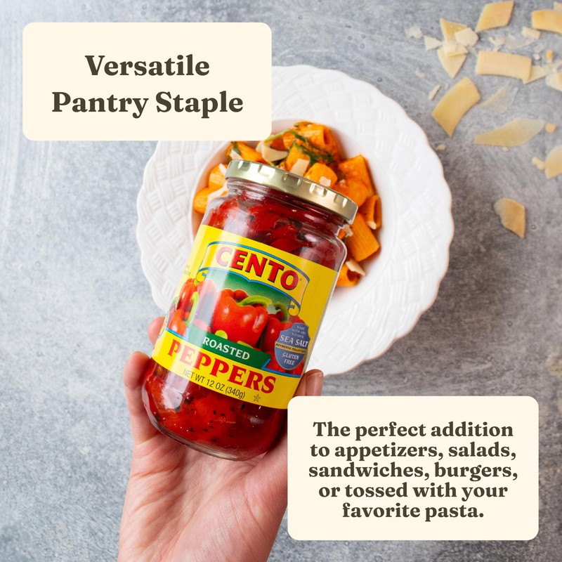 Cento Roasted Peppers - Jarred Fire-Roasted California Red Bell Peppers,