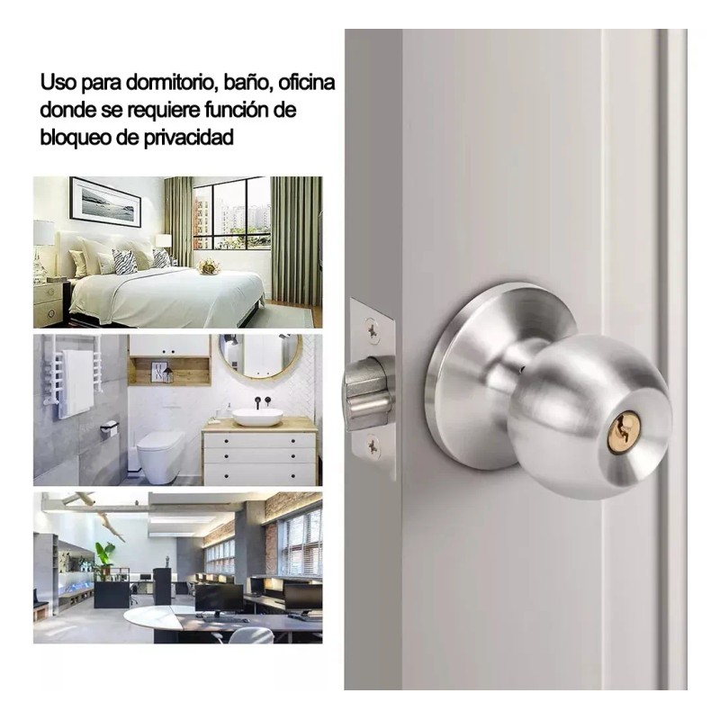 Cerradura de Perilla Banna Acero Inoxidable Puerta Principal Plata