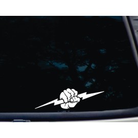 Electrician with fist and Lightning Bolt - 8 1/2" x 2 1/2" die Cut Vinyl Decal Sticker for Windows, Cars, Trucks, Tool Boxes, laptops - virtually Any Hard, Smooth Surface. Made in The USA!