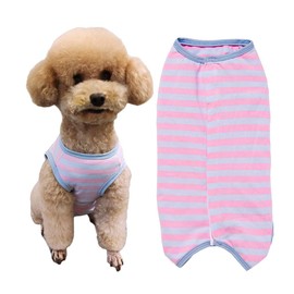 Dog’s Recovery Suit Post Surgery Shirt for Puppy, Wound Protective Clothes for Little Animals(Pink Blue Stripe-m)