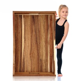 Teenyyou 24 x 16 Inches Wood Curved Serving Tray Large Rectangle Curved Wood Ottoman Tray Classic Wooden Decorative Serving Tray with Handles for Tea Kitchen Food Beverage Fruit Snack