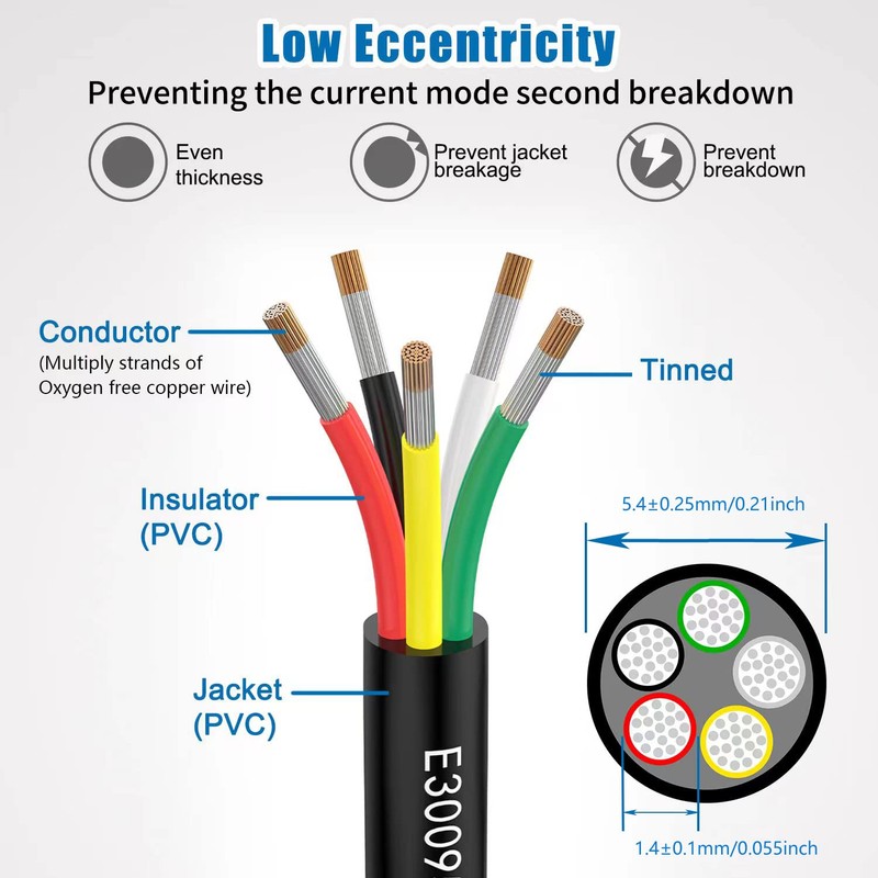 Matugajp 24awg 0.2mm² Electrical Wire 5 Core Extension Cable 10feet