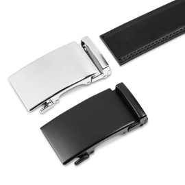 DQT Men Black Leather Auto Belt Gift Box Set - Smooth