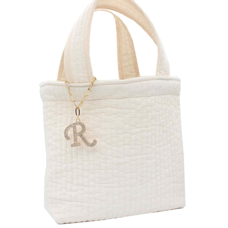 miwaki Bag Charm Initial Charm Keychain Initial Alphabet Square Chain