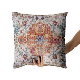 Kawani Boho Carpet Throw Pillow Covers 20x20 Inch Vintage Orange Blue Ethnic Bohemian Floral Decorative Pillows Square Pillow Cases Farmhouse Accent Home Decor for Bedroom Couch Sofa Porch Set of 2