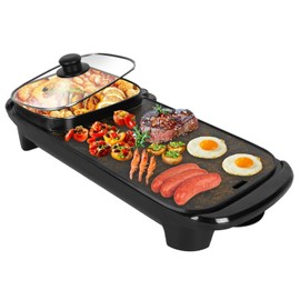 Hot Pot with Grill, 1300W 2 in 1 Korean BBQ Grill Shabu Shabu Hot Pot Korean BBQ Grill Shabu Shabu Hot Pot Electric Hot Pot with Grill Smokeless Non-Stick with 5 Firepower Levels for 2-8 People