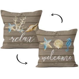 HIWX Coastal Throw Pillows,Coastal Pillow Covers,Nautical Beach Decorative Throw Pillow Cover,Nautical Pillows,Nautical Beach House Bed Room Decor 18 x 18 Inch Reversible Pillowcase (Brown