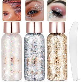 Gel Corporal con Purpurina Sirena 3 Colores - Brillo Lentejuelas Escamas para Maquillaje, Cuerpo, Cabello, Uñas y Labores DIY (A)