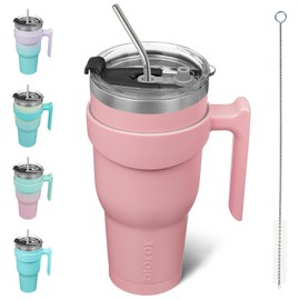 BJPKPK 40 oz Tumbler With Handle And Straw Stainless Steel Insulated Tumbler With Lid Reusable Metal Coffee Cups,Light Pink