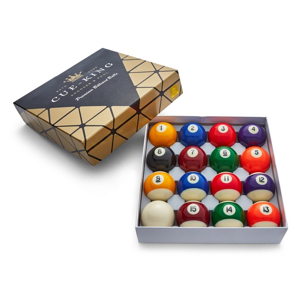 Cue-King Pool Balls, Billiard Balls, Grade AA, 2-1/4” Regulation Size,