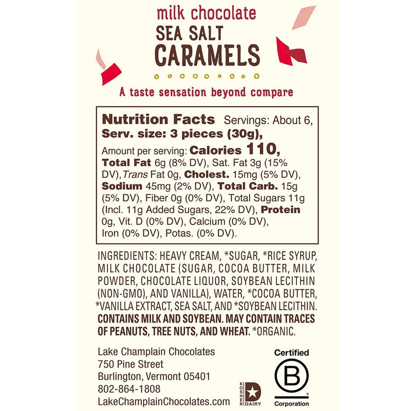 Lake Champlain Chocolates Milk Chocolate Sea Salt Caramels, 20 Pieces,