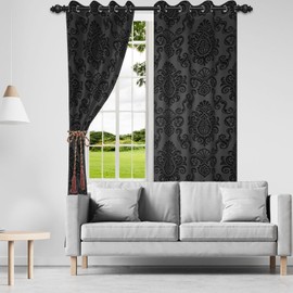 DORCEV Black Damask Floral Blackout Curtains Vintage Classic Flower Pattern Window Drapes Retro Court Style Window Treatment Sets for Living Room Bedroom Kitchen Curtains Decor,42x108 inch,2 Panels